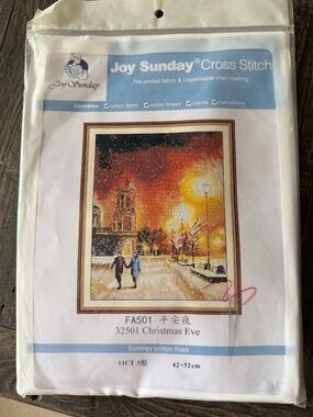 Christmas Eve Walk Joy Sunday Pre-Printed Cross Stitch Kit 11ct Aida - NEW